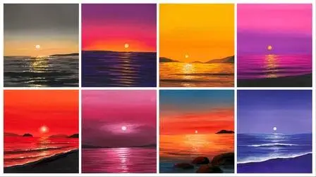 Glowing Beach Sunsets : A 7 Day Gouache Challenge