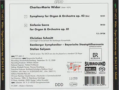 Charles-Marie Widor - Organ Symphony No. 5 in F minor Op. 42, Sinfonia sacra Op. 81 (2009) {Hybrid-SACD // EAC-Rip}