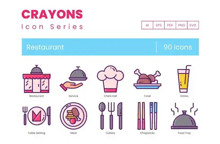 EE - 90 Restaurant Icons - Crayons Series L7NXU8C