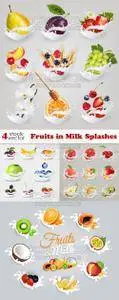 Vectors - Fruits in Milk Splashes