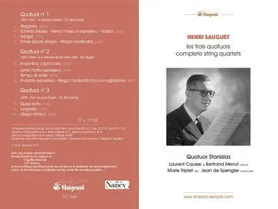 Henri Sauguet (1901-1989) - Les trois quatuors (Complete String Quartets) - Stanislas Quartet (2018) {Timpani Digital Download}
