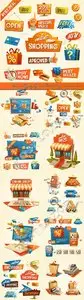 Online shopping logos sticker label design elements vector