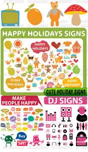 Stock Vector - Cute Holiday Signs