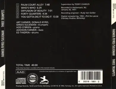 Art Farmer, Donald Byrd, Idrees Sulieman - Three Trumpets (1957) {Prestige OJCCD-1801-2 rel 1992}