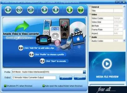 Amadis AVI/DIVX/WMV/MPEG/MOV/SWF/FLV/MKV Video Converter v3.7.3 