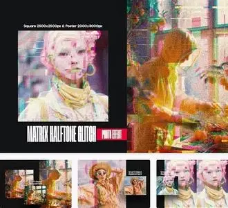 Matrix Halftone Glitch Square & Poster Effect - KRSWM7D