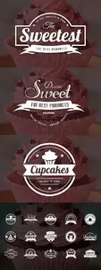 Bakery Cupcakes and Cakes Logos Vector Set