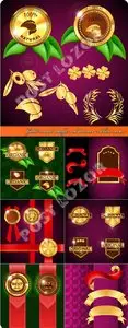 Gold metal badge red banner ribbon vector