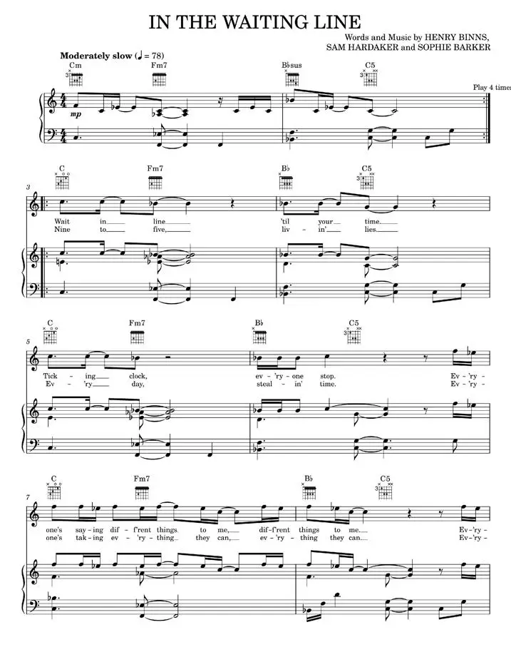 In The Waiting Line - Garden State Movie, Zero 7 (Piano-Vocal-Guitar)