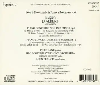 Piers Lane, Alun Francis - The Romantic Piano Concerto Vol. 9: Eugen d'Albert: Piano Concertos Nos. 1 & 2 (1994)