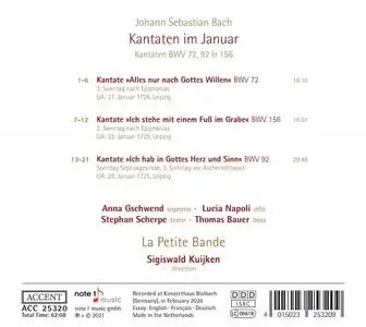 Sigiswald Kuijken, La Petite Bande - Johann Sebastian Bach: Kantaten im Januar - BWV 72, 92 & 156 (2020)