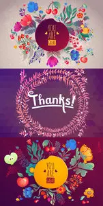 3 Cute Floral Cards Vector Set