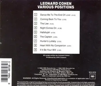 Leonard Cohen - Various Positions (1985)