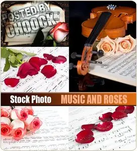 Music and roses - Stock Photo
