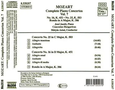 Jenő Jandó, Mátyás Antal, Concentus Hungaricus - Mozart: Complete Piano Concertos Vol. 7 - Nos. 16 & 25 (1991)