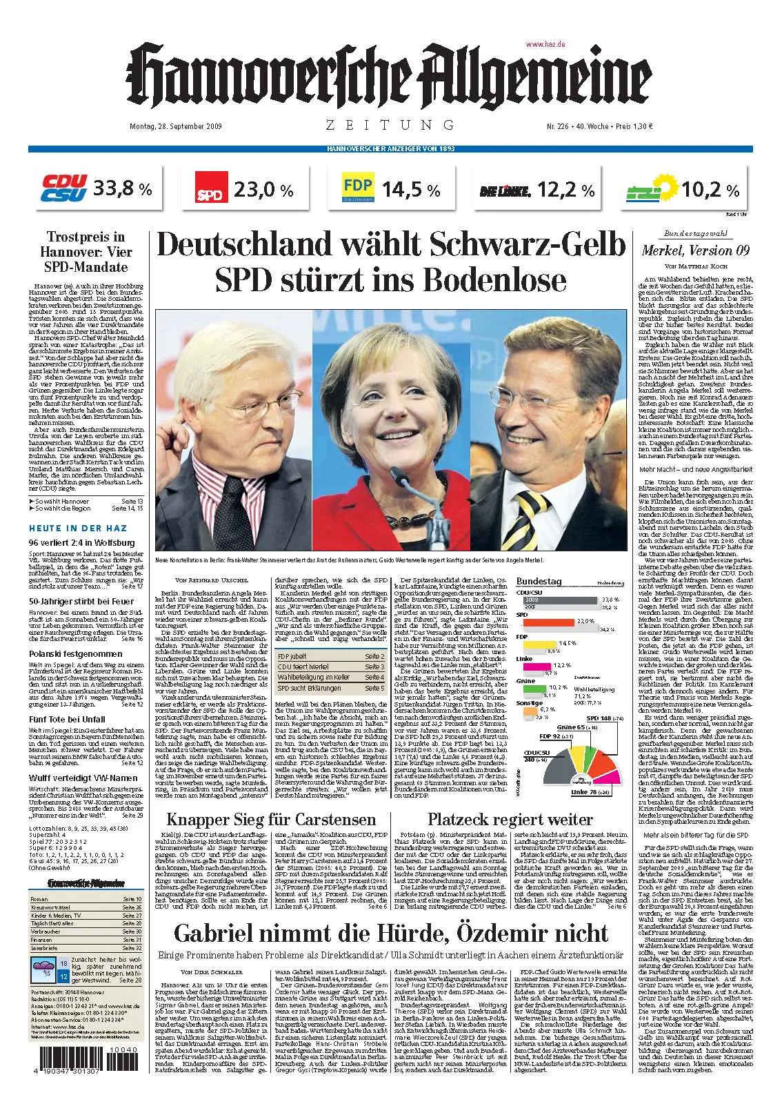 Hannoversche Allgemeine Zeitung vom 28. September 2009