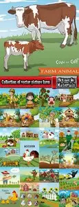Collection of vector picture farm animal farming