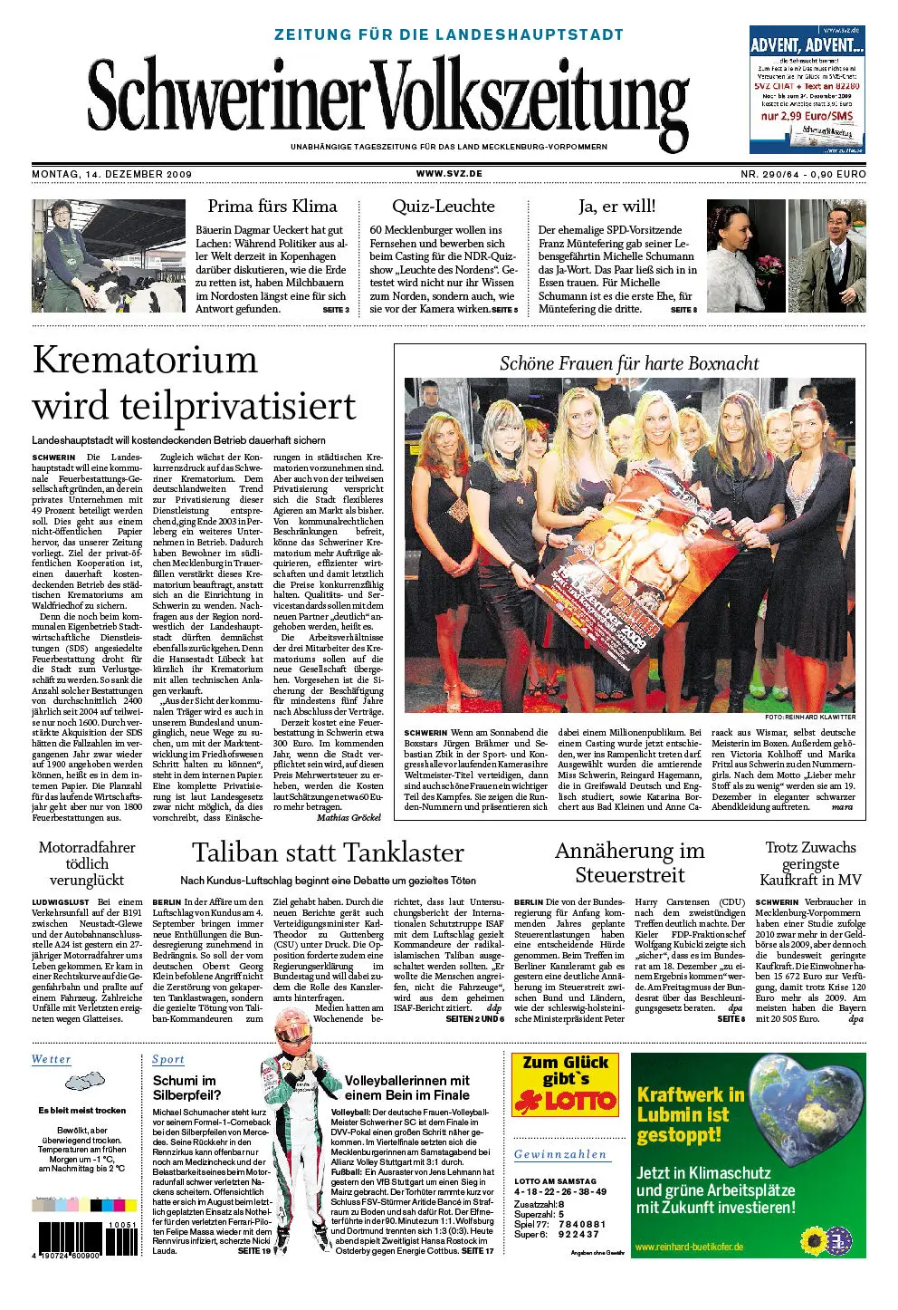 Schweriner Volkszeitung 14.12.2009 (Ausgabe Stadt Schwerin)