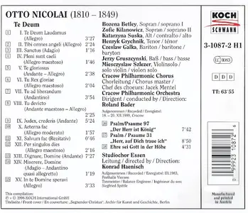 Roland Bader, Cracow Philharmonic Orchestra & Chorus - Otto Nicolai: Te Deum (1996)