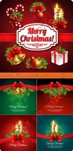 2014 Merry Christmas red ribbon and bow vector backgrounds 