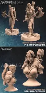 Goliath female warrior character and bust