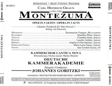 Johannes Goritzki, Deutsche Kammerakademie - Carl Heinrich Graun: Montezuma (1992)