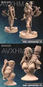 Goliath female warrior character and bust