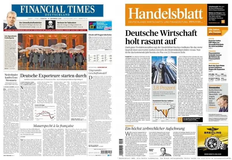 FinancialTimes Deutschland  & Handelsblatt vom 10.11.2009