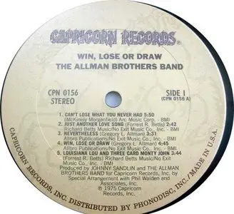 The Allman Brothers Band: Win, Lose Or Draw - Original Capricorn Pressing -24/96 rip to redbook
