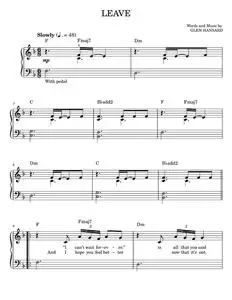 Leave - Glen Hansard, Marketa Irglova, Once Movie, The Swell Season (Easy Piano)