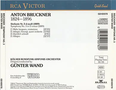 Anton Bruckner - Günter Wand / Kölner RSO - Symphony No.3 (1989) 