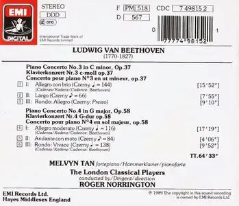 Melvyn Tan, The London Classical Players, Roger Norrington - Beethoven: Piano Concertos 3 & 4 (1993)
