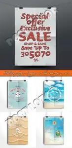 Poster paper hangs on the clamps vector