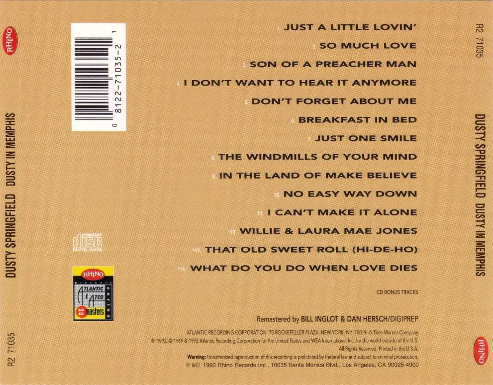 Dusty Springfield - Dusty In Memphis (1969) (Rhino 1992) *Re-Up - New ...