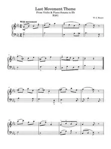 Last Movement Theme from Violin & Piano Sonata in Eb K481 - Richard Walters, Wolfgang Amadeus Mozart (Piano Solo)