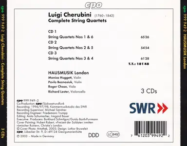 Hausmusik London - Luigi Cherubini: Complete String Quartets (2003)