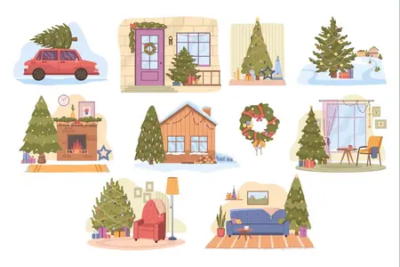 EE - Christmas home interiors decorated by holiday tree E34DA7C