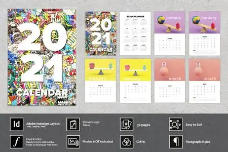 CreativeMarket - 2021 Wall Calendar A3 5220252