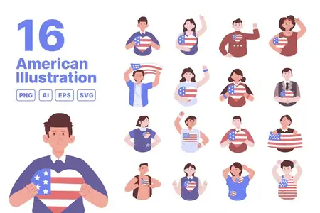 EE - Illustration of American People Bring US Flag JLZWDBG