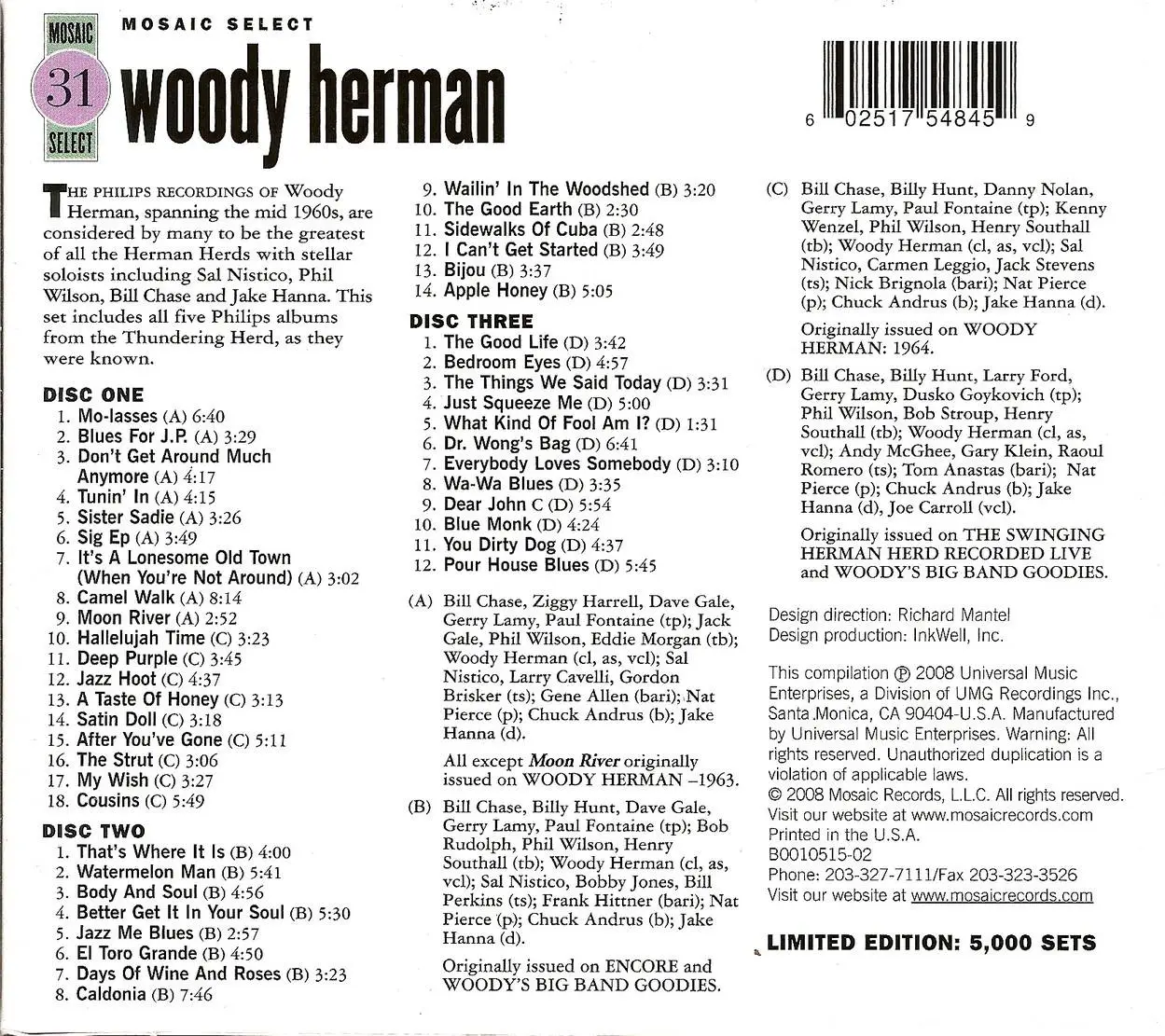 Woody Herman - Mosaic Select 31 (2008) {3CD Box Set, Mosaic Records MS-031 rec 1963-1964}