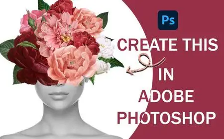 Easy Floral Woman Head, Digital Art Created in Adobe Photoshop, Graphic Design Basics