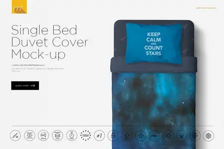 CreativeMarket - Single Bed Duvet Cover Mock-up