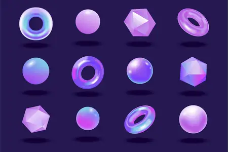 EE - Set of Geometric Shapes in 3D Cartoon Design KE2TZ5F