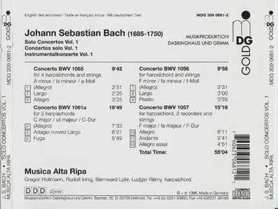 Bach - Musica Alta Ripa - Solo Concertos Vol. 1 (1996)