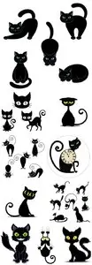 Black Cat In Different Poses - Vector
