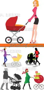 Girl with a baby carriage vector