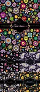 Black Floral Invitations Vector