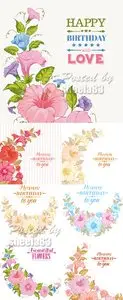 Birthday Cards with Flowers Vector