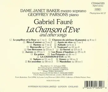 Dame Janet Baker, Geoffrey Parsons - Fauré: La Chanson d'Eve and other songs (1989)