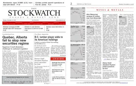 Stockwatch - Canada Daily – November 12, 2018